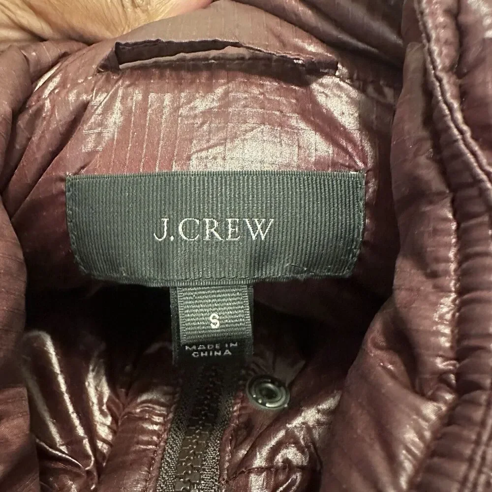J Crew Women Small Vest Full‎ Zip Goose Down Puffer Full Zip Shiny Burgundy Red